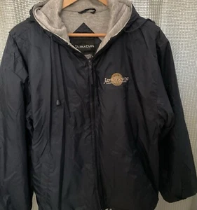Ultra Club Hooded Jacket Mens Full Zip Outdoors Navy Blue Jamestown Logo Lined M - Picture 1 of 13