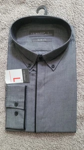 New. Primark Mens Long Sleeve Charcoal Shirt With Black Edging In Size Large - Picture 1 of 8