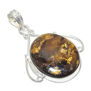 Bronzite Jasper Gemstone 925 Solid Sterling Silver Jewelry Pendant 2.05" y857 - Picture 1 of 2