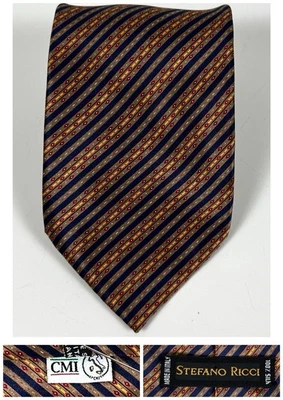 Gravata masculina listrada de cetim Stefano Ricci recente marrom preta vermelha em excelente estado usado - Imagem 1 de 4