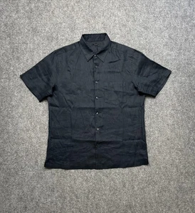 Theory Shirt Mens Large Navy Blue Irving SS Relaxed Linen Short Sleeve Button Up - Picture 1 of 8