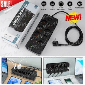 Regleta de enchufes 8 compartimentos 6 USB enchufe múltiple con enchufe plano e interruptor DE - Imagen 1 de 14