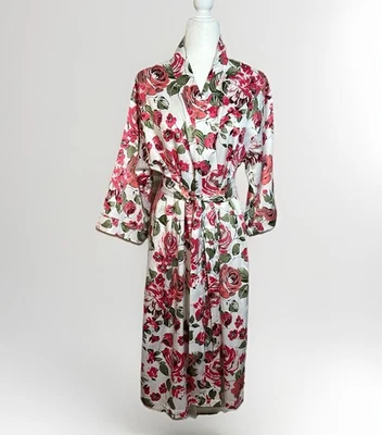 Roupão de cetim Cabernet by Sleep Sense floral rosa quimono tamanho G cinto anexado lounge - Imagem 1 de 4