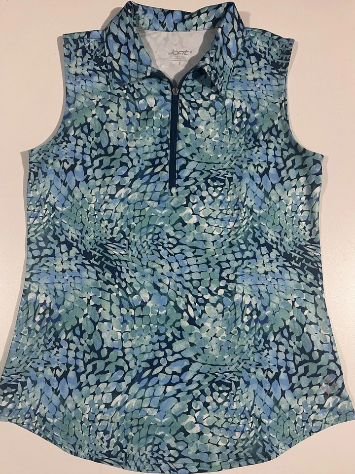 Jofit Womens Lightweight Green/Blue Sleeveless Golf Polo Shirt 1/4 Zip Size S - Image 1 of 4
