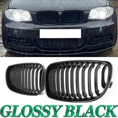 Front Bumper Hood Kindey Grille Grill for BMW E81 E82 E87 2008-2011 Gloss Black - Image 1 of 4