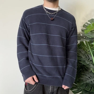 复古 Y2K 针织毛衣滑板垃圾运动衫条纹男式中号 — 第 1/4 张图片