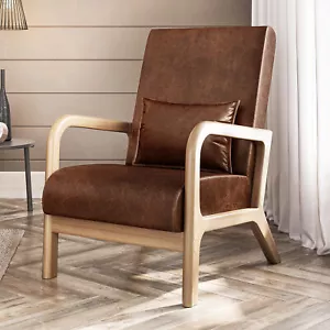 Accent Chair with Wood Frame, Upholstered Lounge Chair - Picture 1 of 14