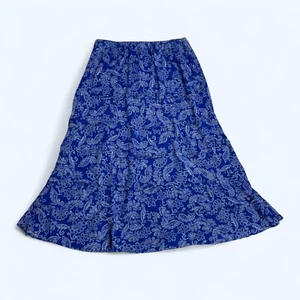 BASS Royal Blue & White Paisley Midi Tiered Skirt Size L Flowy Boho - Picture 1 of 7