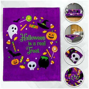Halloween Super Plush Blanket 50x60 Halloween Throw Blanket Treat FLEECE - Picture 1 of 2