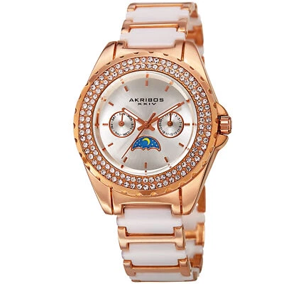 Women's Akribos XXIV AK961RGWT Multifunction AM/PM Crystal Bezel Bracelet Watch - Image 1 of 4