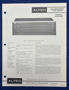 Vintage Altec Lansing Operating Instructions / 729A Equalizer - Picture 1 of 1
