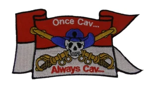 US ARMY CAVALRY GUIDON ONCE CAV ALWAYS CAV PATCH CROSSED SABERS COWBOYHUT SKULL - Bild 1 von 1