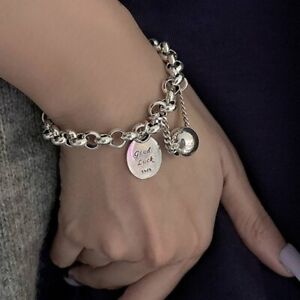 Silver Plated Heart Cross Lucky Tag Charms Bracelet Chain Women Charm Jewelry