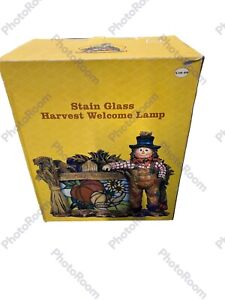 “Harvest Welcome” Stained Glass Welcome Lamp Scarecrow Autumn Decoration