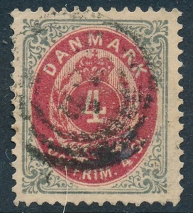 Denmark Scott 18/AFA 18, 4 sk grey/red Bicolour, F-VF sound used - Picture 1 of 1