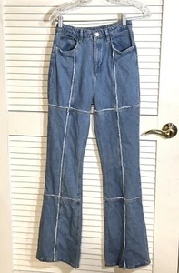 H&M Jeans Flare Low Waist Pants Blue Patch Work Size 20 Girls - Picture 1 of 13