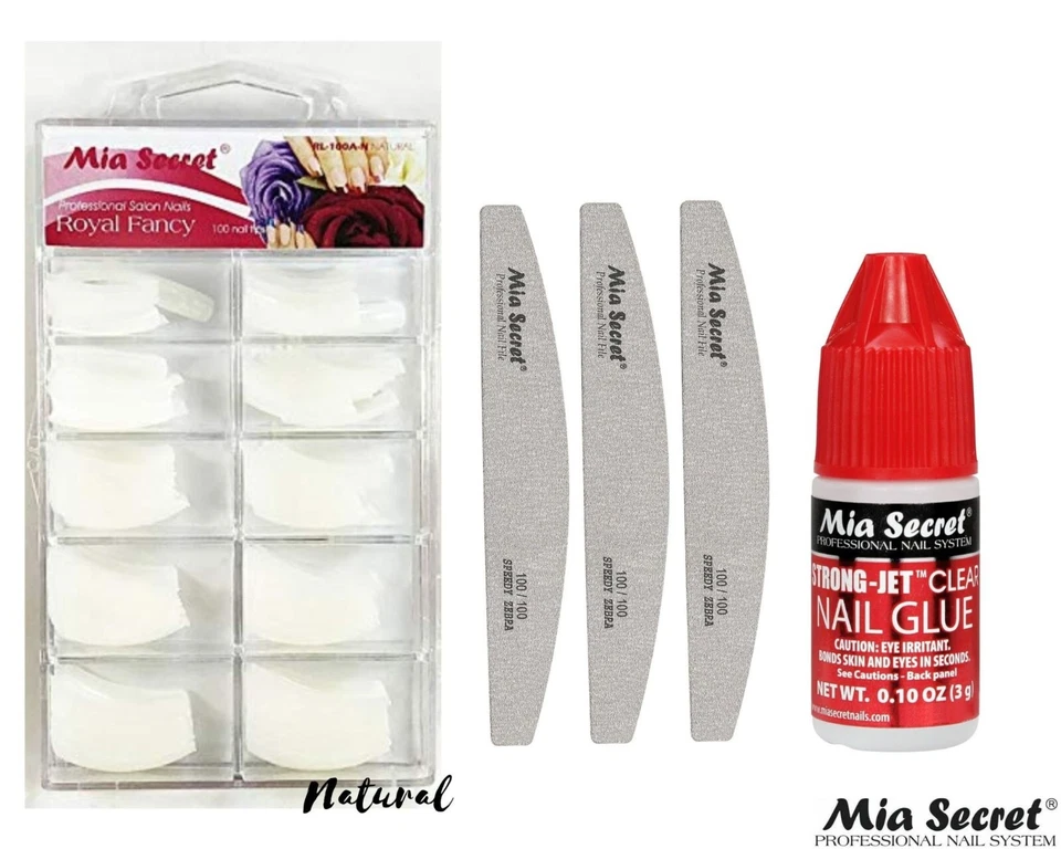 Mia Secret Royal Fancy Tip 100 un. lima de uñas natural 100/100 3 un. pegamento para uñas .10 oz Foto 1 de 1