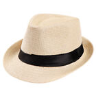 Unisex Hat Men Women Fedora Trilby Wide Brim Straw Cap Beach Sun Gentleman Ad DR