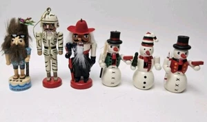 Lot of 6 Wooden Nutcracker Figurines Ornaments Snowman - Picture 1 of 6