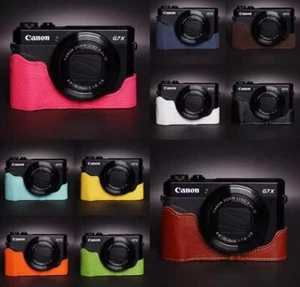 Handmade Leather Camera Half Cover Case Bag For Canon G7X Mark ii(G7X2)/G7X3 - Picture 1 of 19