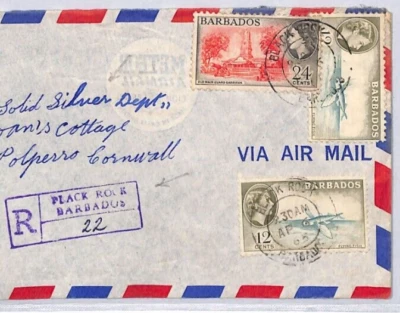 Cubierta de correo aéreo Barbados QEII *BLACK ROCK* 1963 CDS GB Polperro ZV92 registrada Foto 1 de 4