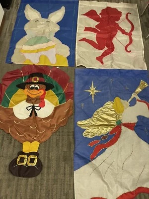 Lote/4 Banderas Decorativas Vacaciones Años 90 De Colección Exterior Pavo, Cupido, Pascua, Ángel Foto 1 de 4