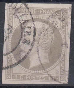 FRANCE : RARE ESSAI DE L'EMPIRE 1c GRIS AVEC OBLITERATION  - TB MARGES - Picture 1 of 2