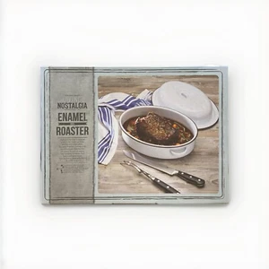 KitchenCraft Living Nostalgia Enamel Self-Basting Roaster with Lid, White/Grey - Picture 1 of 2