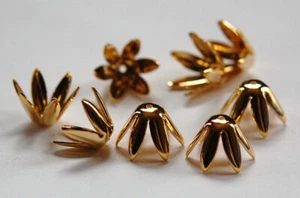 Gold Plated Long Petal Bead Caps (8) mtl284B - Picture 1 of 2