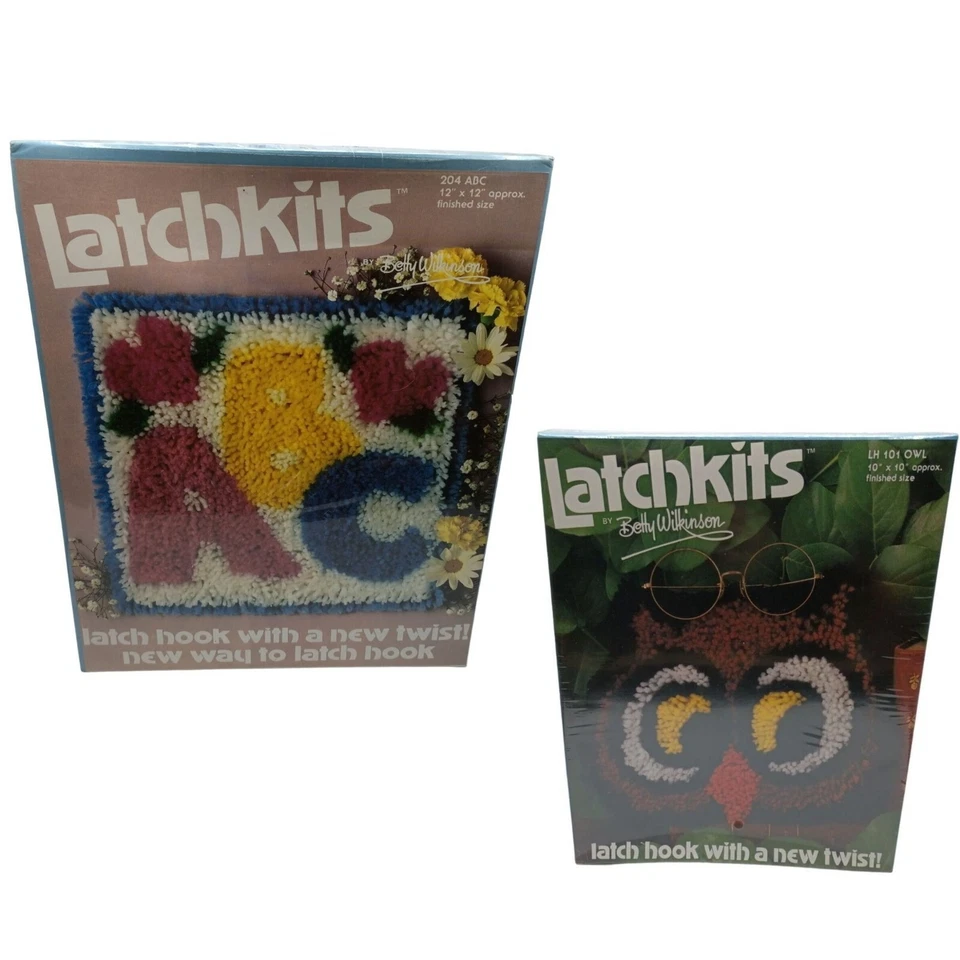 KRISTI KITS ABC Hearts and Owl Latchkits Bundle Vintage Latch Hook Rug Betty Wilkinson