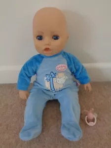 BABY ANNABELL DOLL MOUTH MOVES EYES OPEN & CLOSE with dummy 16 inch blue suit - Picture 1 of 8
