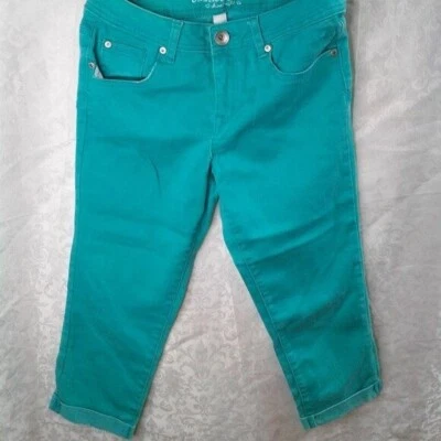 Justice Jeans Girls Capri Turquoise Green Stretch Simply Low Jeans Size 12.5 - Image 1 of 4