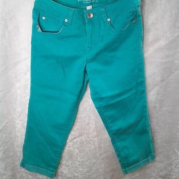 Pantalones de mezclilla Justice Jeans para niñas Capri verde turquesa elásticos simplemente bajos talla 12,5 Foto 1 de 4