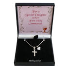 Silver Cross Necklace with Engraving Personalised Gift for First Holy Communion