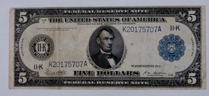 1914 - Large Size $5 Federal Reserve Note Dallas - Fr. 887a - Avg. Circ. - Picture 1 of 2