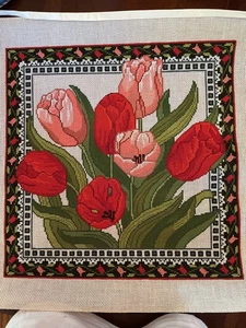 Needlepoint canvas artist, unknown, spring tulips - Picture 1 of 1
