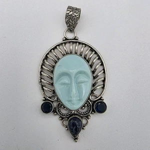 Collar Colgante Diosa Zafiro Lapislázuli Azul Plata de Ley Hecho a Mano Cara Nuevo - Imagen 1 de 7