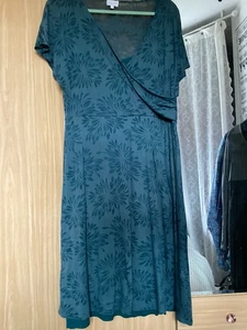 EAST TEAL GREEN STRETCH DRESS Uk 16 L XL EUR 42 44 - Picture 1 of 8