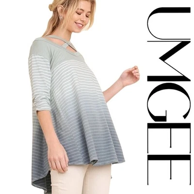SIZE S/M UMGEE MINT Striped Ombre X Front straps knit Top/Blouse/Shirt  BHCS - Image 1 of 3