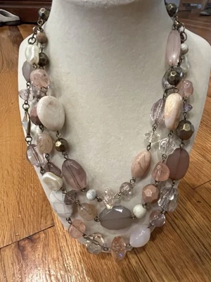 Premier Designs 'роза пустыни' розовый серый белый 3 бусы бронзовая цепочка ожерелье  - Изображение 1 из 4