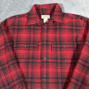 Camisa L.L.Bean Para Hombre Pequeña Roja Negra Gamuza Tela Franela a Cuadros Doble Bolsillo - Imagen 1 de 10