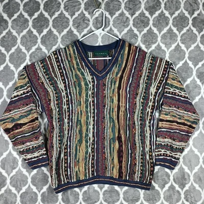 Vintage Tundra Canada Sweater Mens 2XL Multicolor 3D Textured Knit V Neck 90s - Image 1 of 4