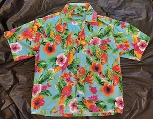L Homme Essence Hawaiian Style Floral Parrot Print Short Sleeve Shirt Size M - Picture 1 of 5