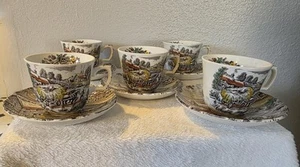 Vintage Yorkshire Ironstone Staffordshire Farm Szene Teetasse und Untertasse 5er Set - Bild 1 von 7