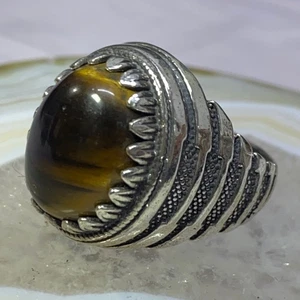 925 Sterling Silver Men's Ring with Tiger Eye Stone Stylish Unique Design - Picture 1 of 9