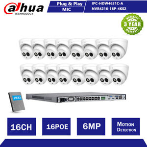 6 mégapixels Dahua 16CH 16POE systèmes de vidéosurveillance caméra de sécurité IP MIC IR IPC-HDW4631C-A lot