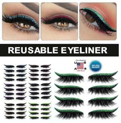 8× Reusable Eyeliner Eyelash Stickers Cat Eye Makeup Glitter Shiny Eye Makeup US - Image 1 of 4