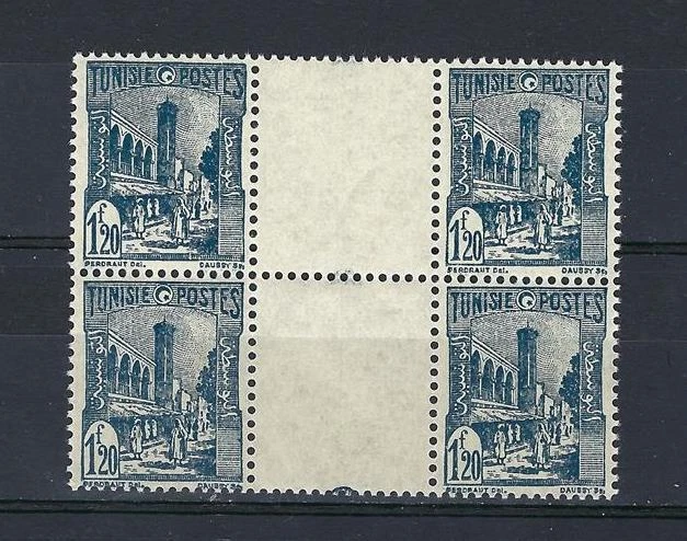 Túnez 1945 Sc# 152B Mezquita Túnez 1,2 fr bloque de canalones azul horizonte 4 MNH Foto 1 de 1