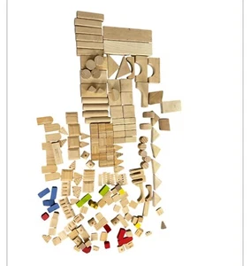 Building Blocks Wooden Natural Wood Kids Toys Bundle LOT 186 PCS - Picture 1 of 14
