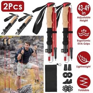Pair Aluminum Foldable Walking Sticks Collapsible Trekking Poles for Women Men - Picture 1 of 17